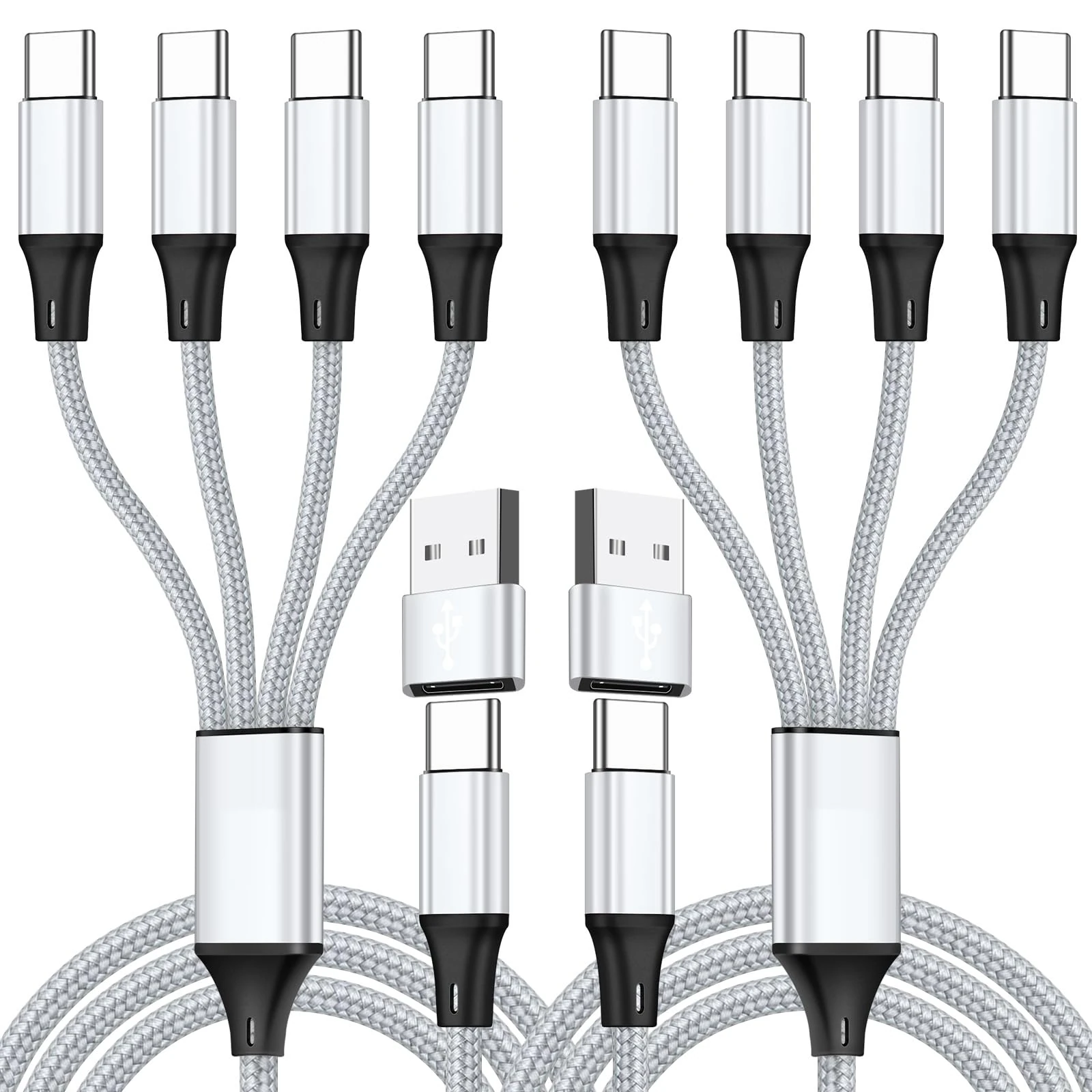 SVEUC USB C Splitter Multi Charger Cable,USB A/C to USB C PD & QC 3.1A Fast Charging[2Pack 1.2m], 4 in 2 Multi Charger Cord, with 4 Type-C Connectors Compatible with Cell Phones Tablets and More
