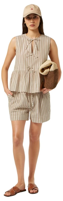 Scotch & Soda Womens Bow Detail Top, Desert Sand Stripe with Lurex, 16 UK