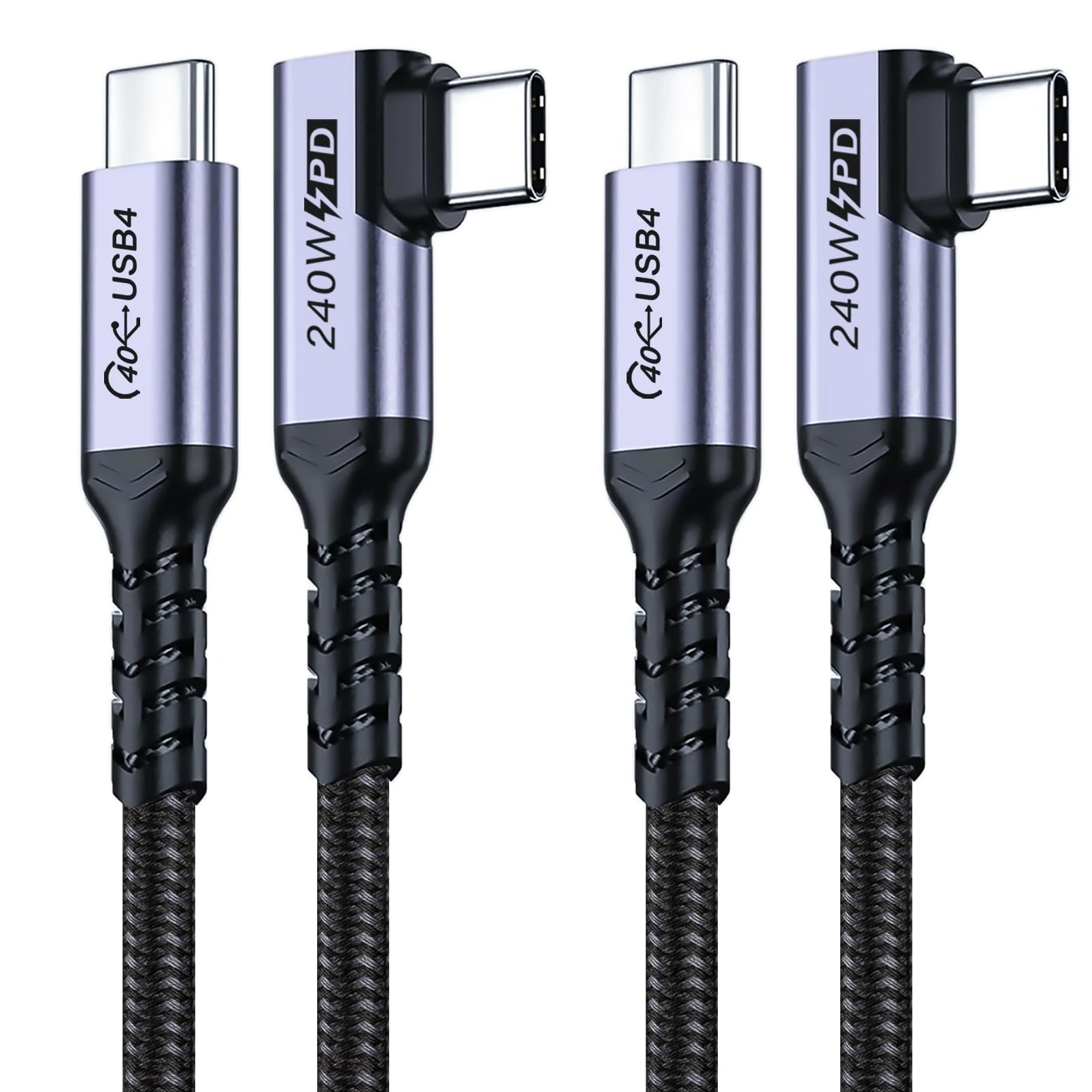 SUMPK 1m USB4 Cable 2 packs, 240W USB C to USB C Cable Right Angle, 40 Gbps High Speed Data, Single 8K/Dual 4k Display compatible for Thunderbolt 4, Thunderbolt 3, Monitor, iPhone 15 Pro Max