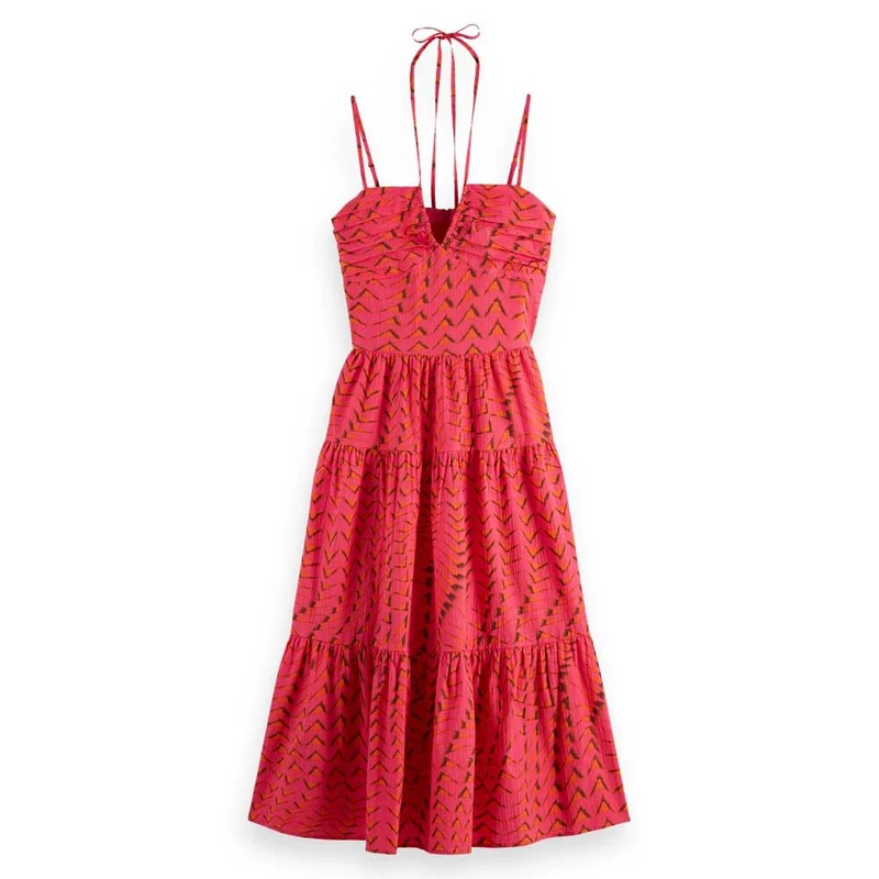 Scotch & Soda Women's Cotton Seersucker midi Dress Casual, House of Mirrors Pink, 10 - Image 1