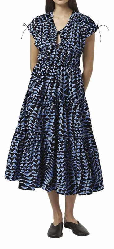 Scotch & Soda Tiered Poplin Midi Dress, House of Mirrors Blue 427, 8