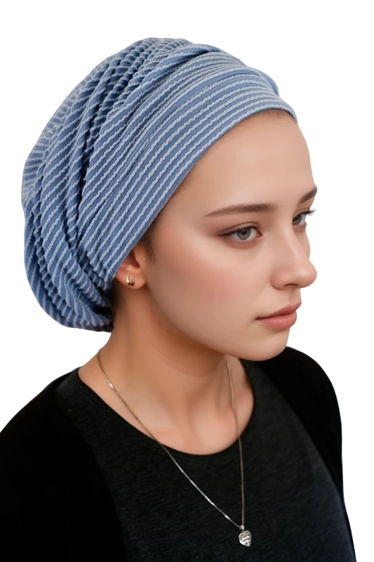 ERMANDINA Jewish Head Covering for Women Tichel Slouchy Beanie Beret Snood Headcovering, Blue, One Size