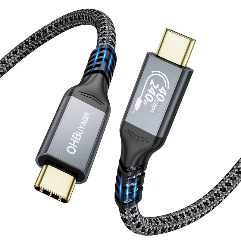 OHBUYAGN USB4 Cable USB IF Certification 240W for Thunderbolt 4, USB C to USB C Cable 40Gbps Data Transfer, Support 8K/6K@60Hz, Compatiable with Thunderbolt 3, iMac, eGPU, Hub, SSD, Docking 0.3M