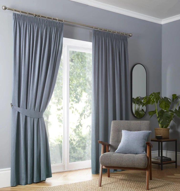 Fusion Light Blue Blackout Curtains W90 x L90 (229 x 229cm) – Pencil Pleat Thermal Drapes – Sky Blue Window Treatment for Bedroom & Living Room – 2 Panels – 100% Cotton