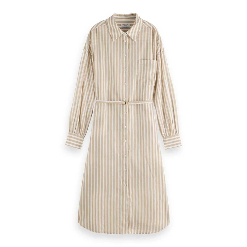 Scotch & Soda Women's Striped Midi Shirt Casual Dress, Desert Sand Stripe with Lurex, 10