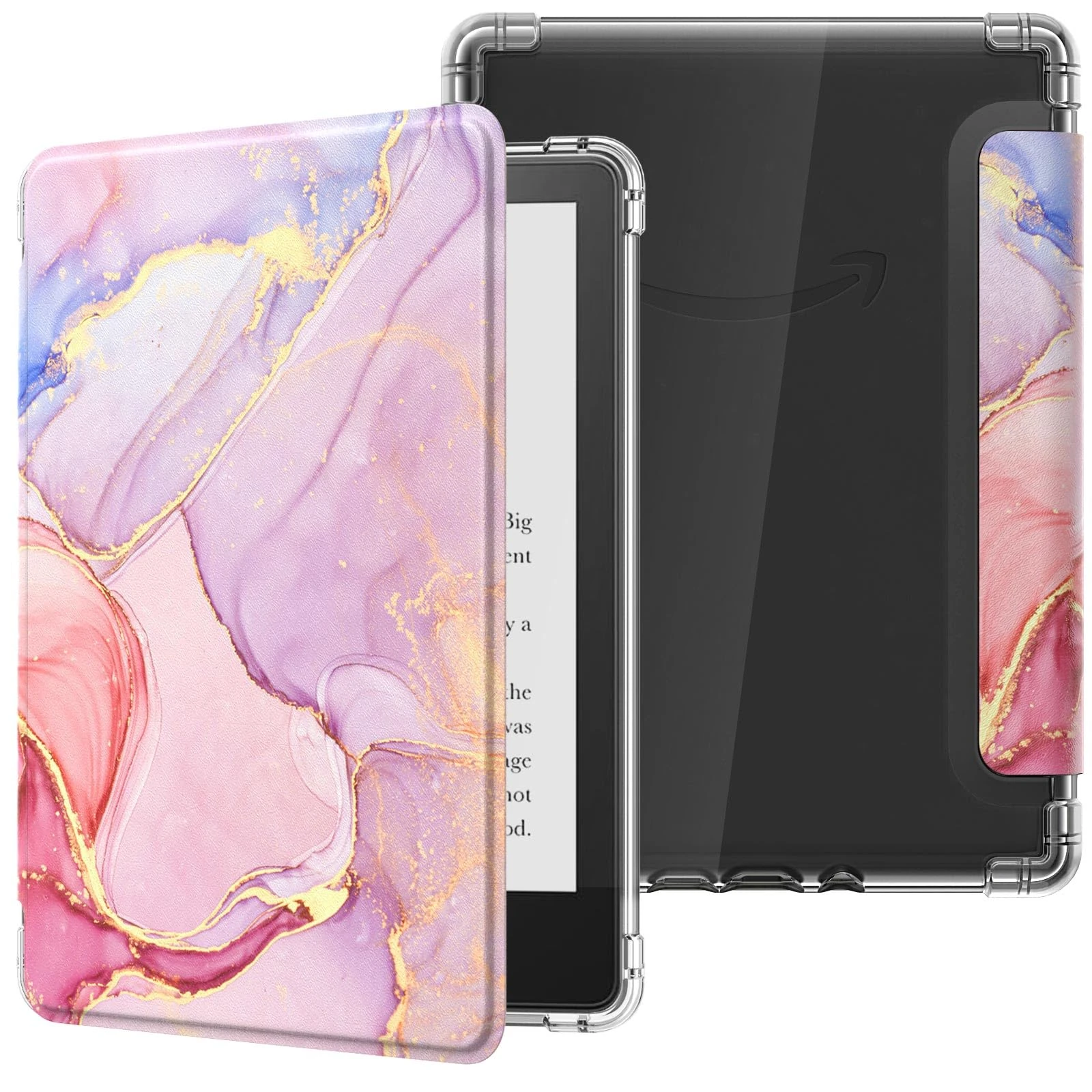 MoKo Case for Universal 6.8 Inches E-book Reader and Tablets 2021, Ultra Clear Soft Flexible Transparent TPU Back Cover Light Shell with Auto Wake/Sleep, Light Pink Gold Marble