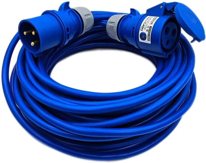 32 Amp Mains Power Hook Up Cable Extension Lead 32A IP44 CEE Plug to Socket Coupler. 4mm2 Cable (50 Metres)