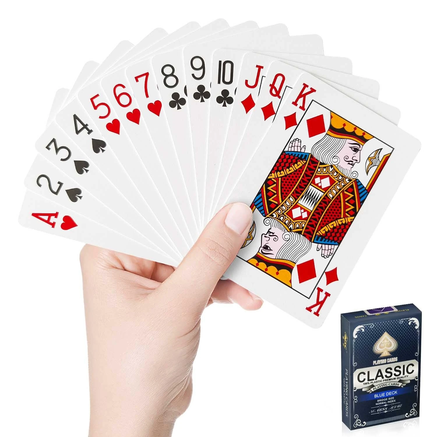 Wugauwor Waterproof Playing Cards, Premium Plastic Playing Cards, Deck of Poker Cards for Camping Games, Standard Index Card for Blackjack Canasta Bridge Card Games, 1 Deck, Blue