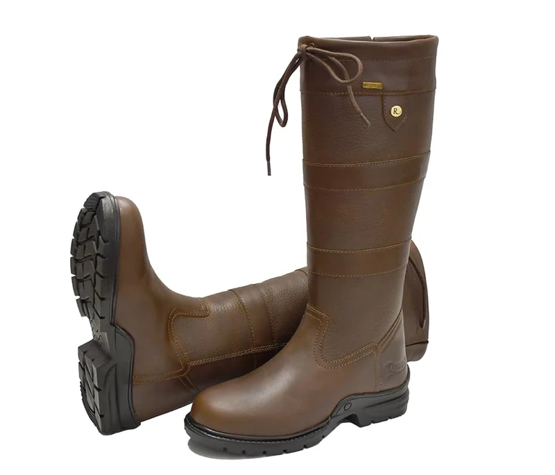 Rhinegold Beaumont Women's Country Boots (Size 3 - Wide Fit) 100% Leather Waterproof Winter Boots with Thermal Lining. Waterproof Boots with Gusset & Drawstring Fastening. Waterproof Yard Boots Women.
