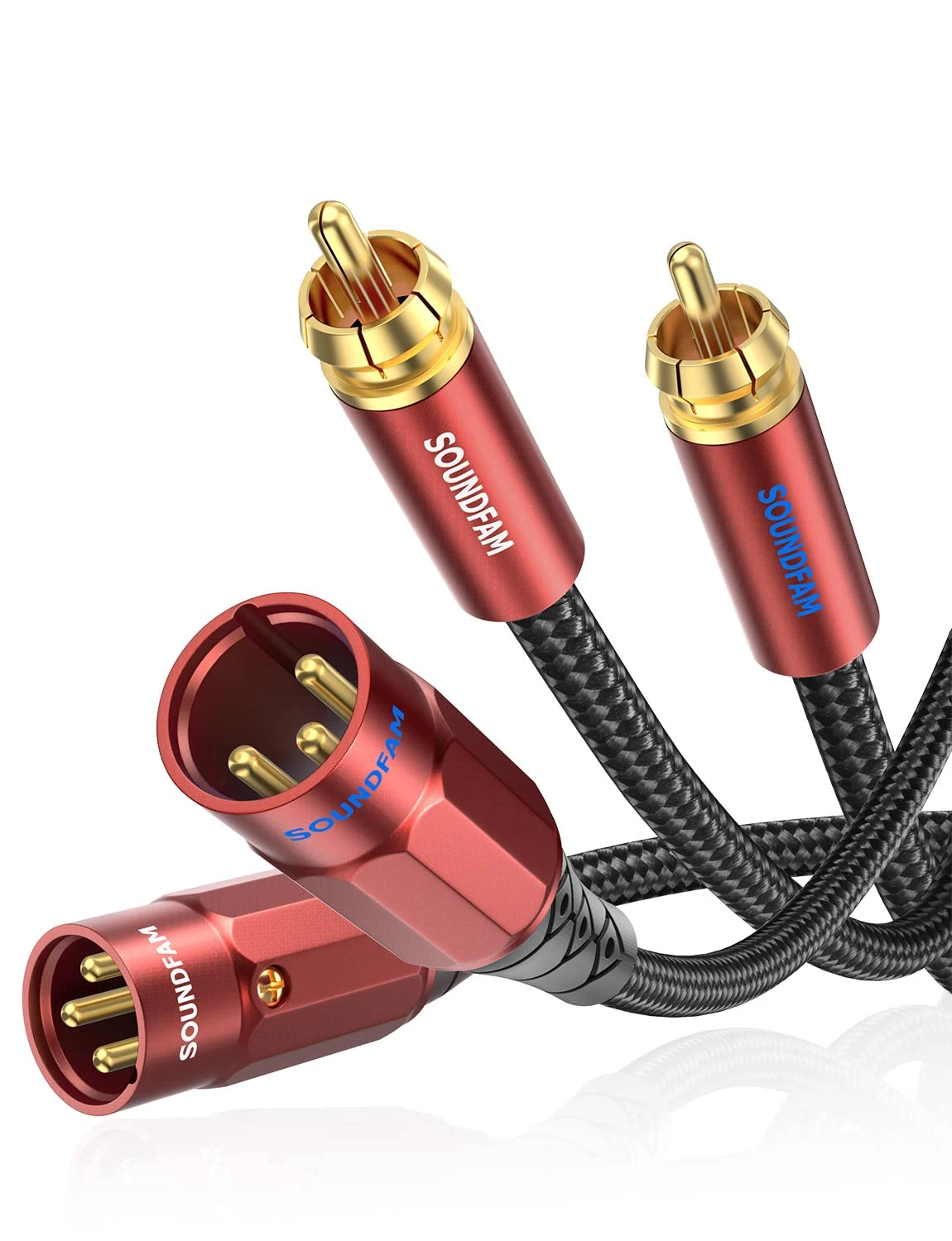SOUNDFAM PREMIUM Dual XLR to RCA Cable 8M, 2 XLR-Male to 2 RCA-Male Unbalanced Interconnect Audio Cable - Wine Red