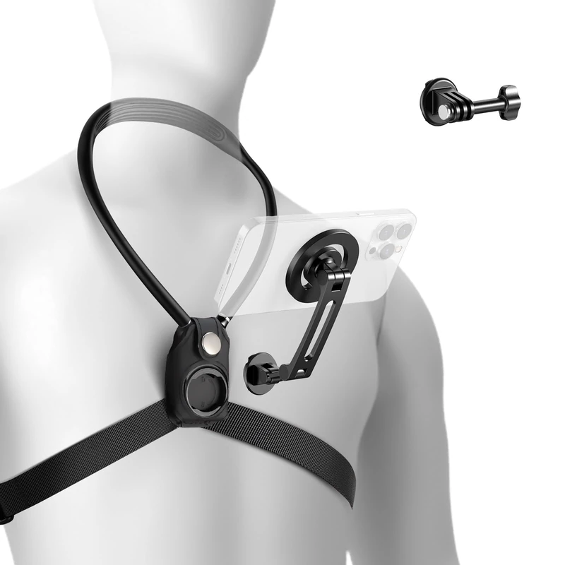 NEEWER Magnetic Neck Holder for Action, Hands Free Neck Mount with Chest Strap Compatible with GoPro DJI Insta360, Neck Holder for POV Vlog Video Recording, GP26