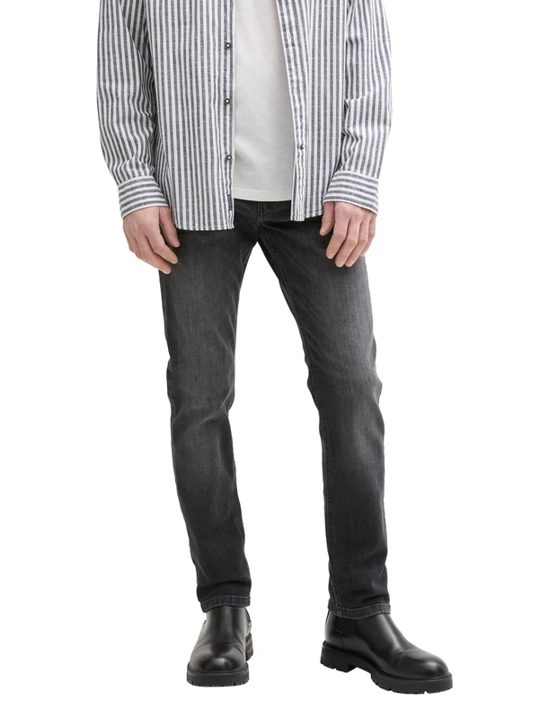 TOM TAILOR Men's 1046964 Josh Regular Slim Jeans, 10250-Used Dark Stone Black Denim, 28 W/34 L