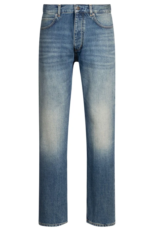 HUGO Mens Jonah Regular-fit Jeans in mid-Blue Stonewashed Denim