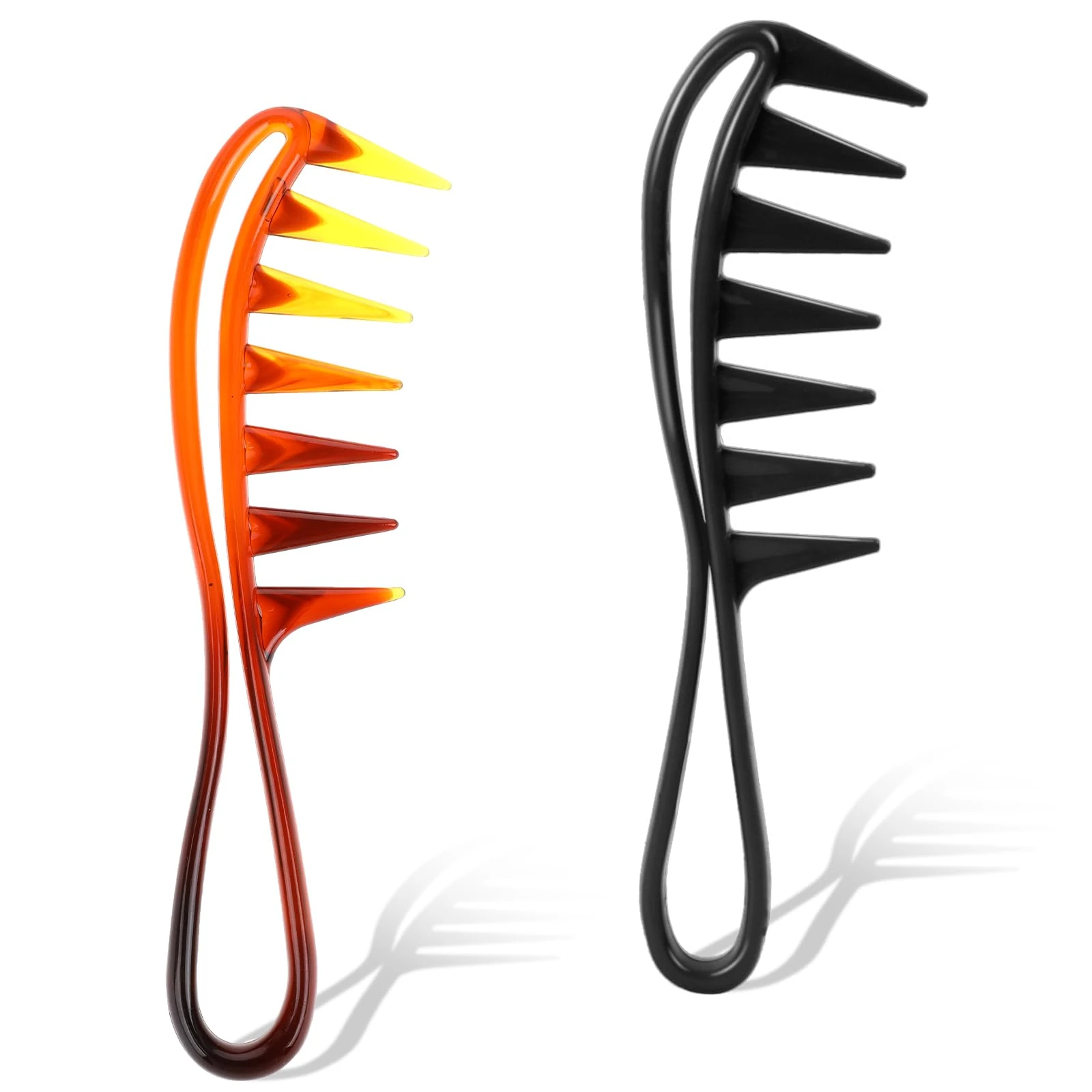 Curl Comb for Brushing out Curls, 2 PCS Wide Tooth Comb Large Tooth Combs Curl Hair Brush Durable Plastic Curly Hair Combs for Women, Hairstyling Tools for Wet Wavy Hair Wigs (Black,Amber)