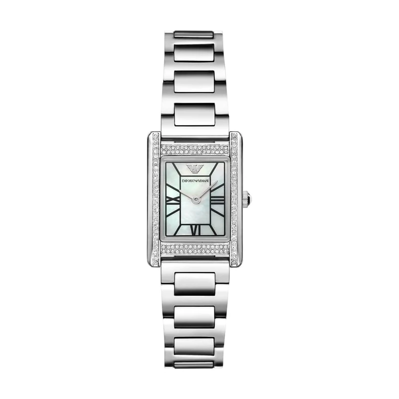 Emporio Armani Watch for Women, 22mm Rectangle Case Quartz Two Hand Movement with Stainless Steel or Leather Strap
