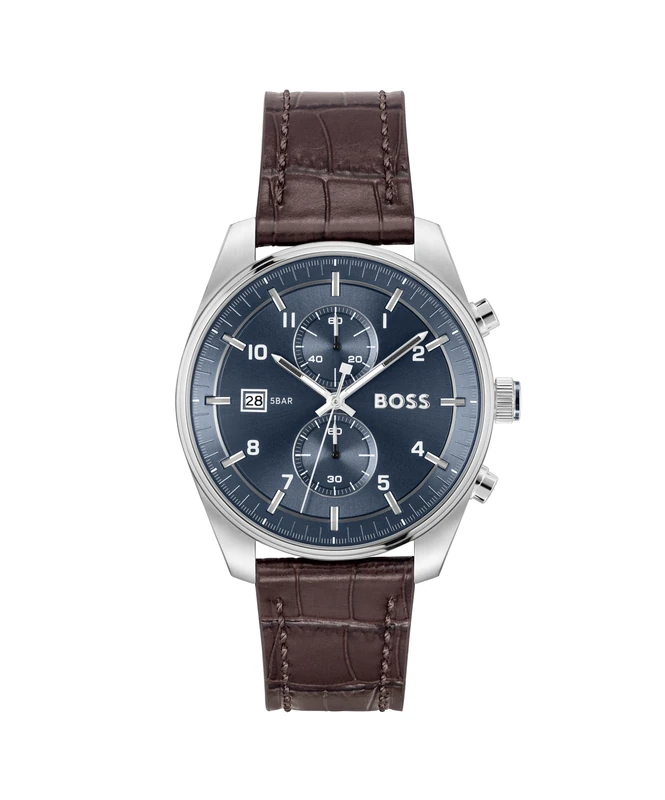 BOSS Chronograph Quartz Watch for men SKYTRAVELLER Collection with Leather or Stainless Steel strap