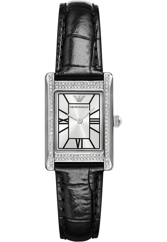 Emporio Armani Watch for Women, 22mm Rectangle Case Quartz Two Hand Movement with Stainless Steel or Leather Strap