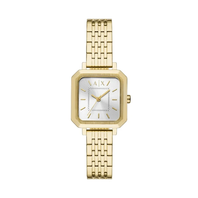 Armani Exchange Watch for Women, Quartz Three Hand Movement and 27 mm Case Size with Stainless Steel Strap, Gold Tone