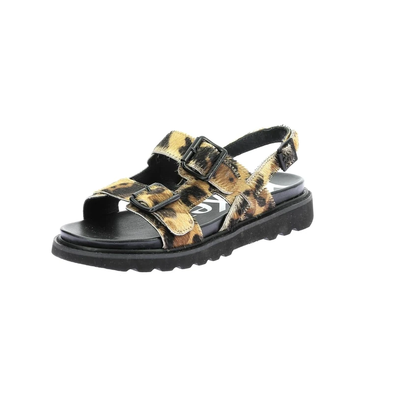 Kickers Women's Neosummer Flat Sandal, Camel Leopard, 3.5 UK