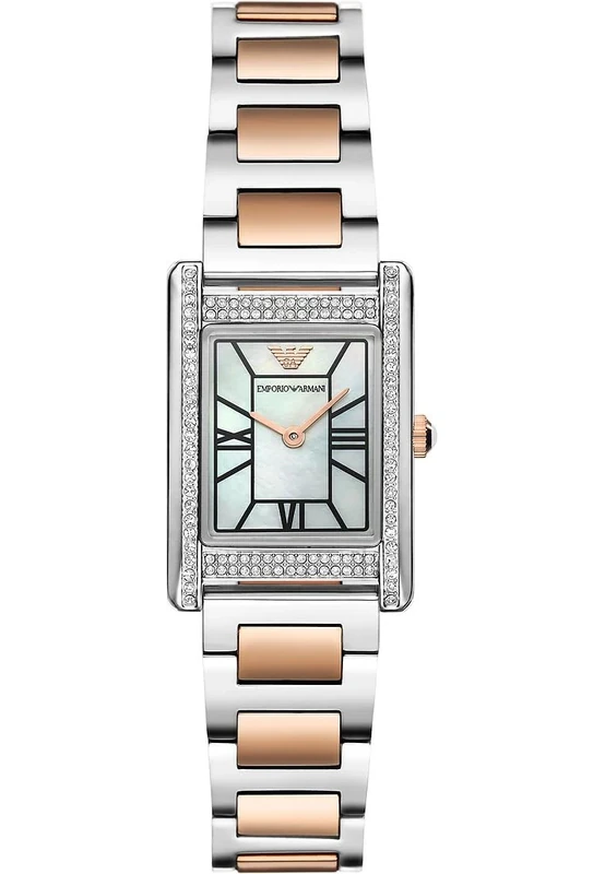 Emporio Armani Watch for Women, 22mm Rectangle Case Quartz Two Hand Movement with Stainless Steel or Leather Strap