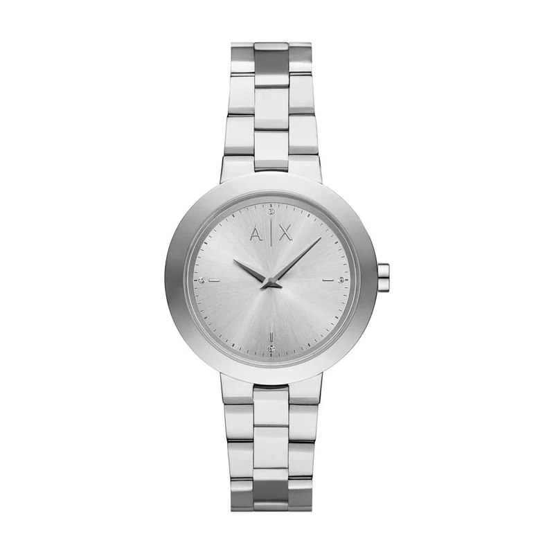 Armani Exchange Watch for Women, Quartz Two Hand Movement and 36mm Case Size with Stainless Steel or Leather Strap, Lead Silver