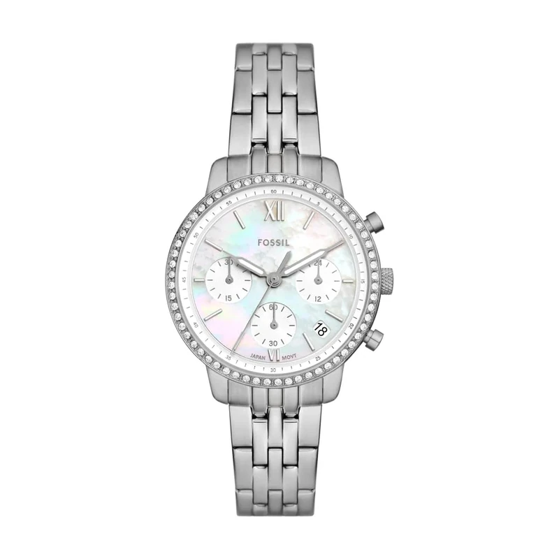 Fossil Neutra Watch for Women, Chronograph Movement with Stainless Steel or Leather Strap, Light Silver