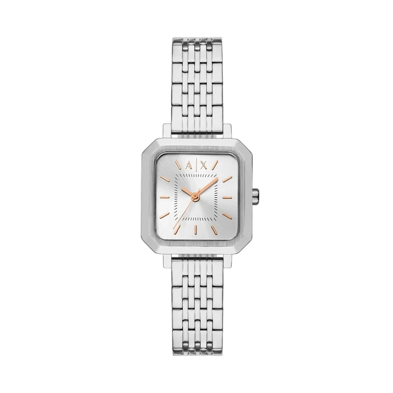 Armani Exchange Watch for Women, Quartz Three Hand Movement and 27 mm Case Size with Stainless Steel Strap, Light Silver