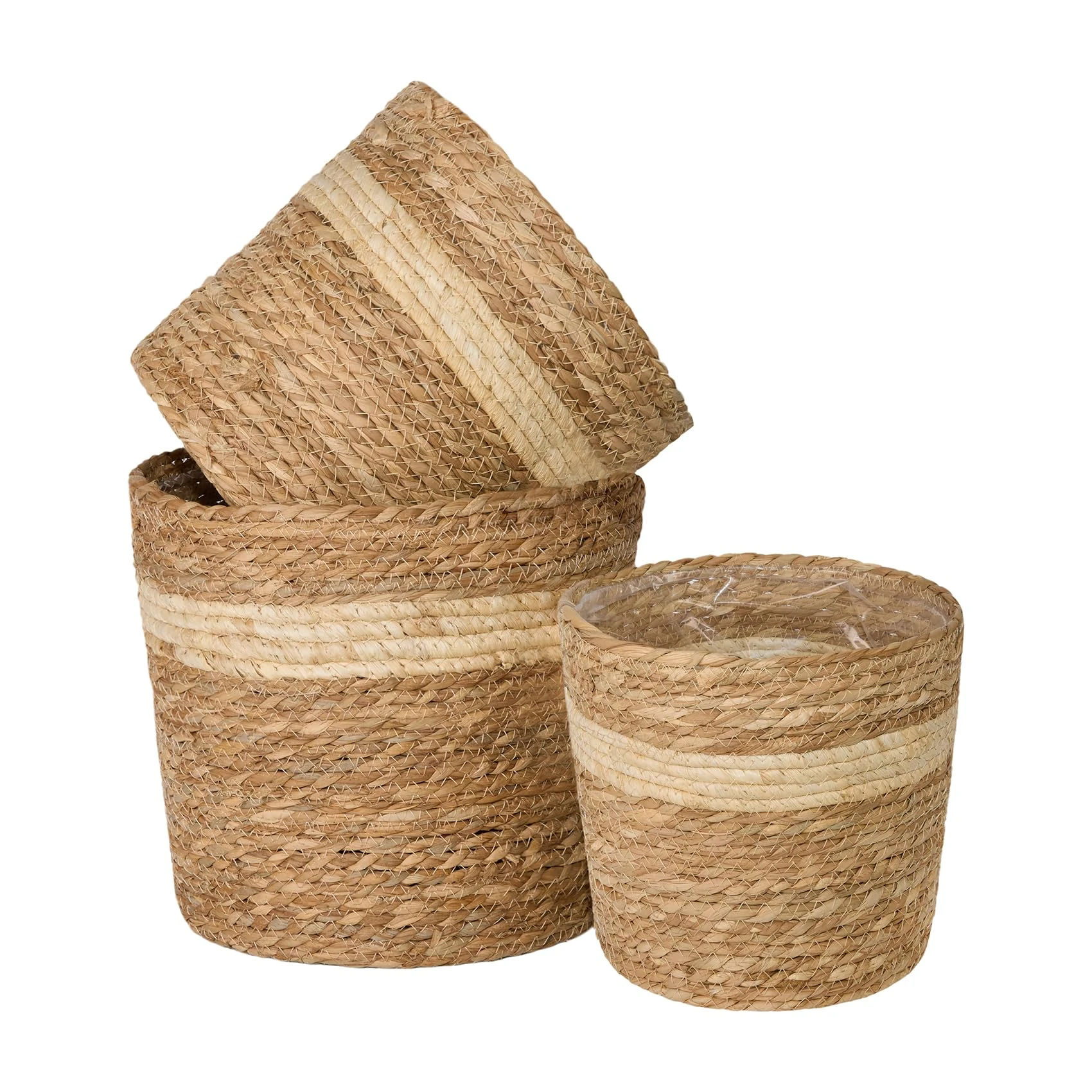 Wickerfield Natural Seagrass Basket for Indoor Plant Decorayion Garden Planter with Waterproof Liner (Set (S+M+L))