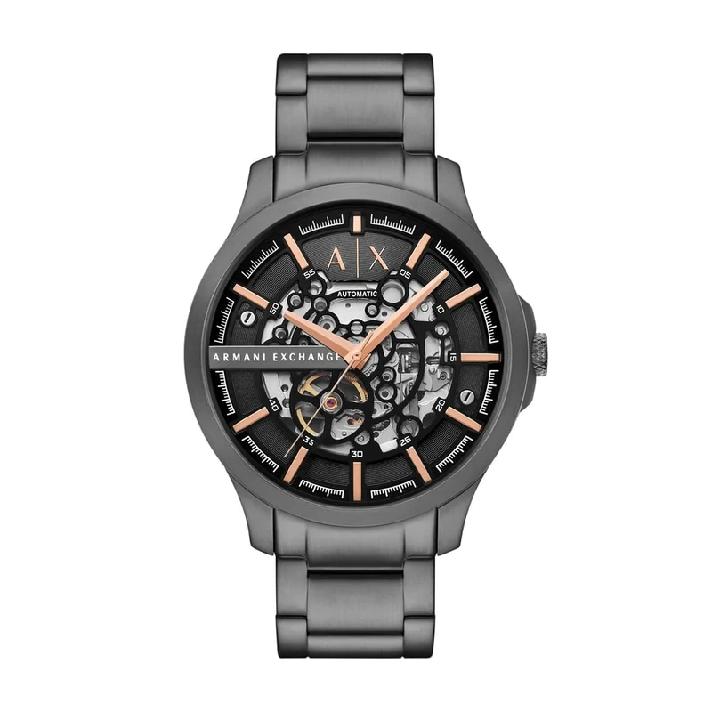 Armani Exchange Watch for Men Automatic Movement and 46mm Case Size with Stainless Steel Leather or Silicone Strap, Graphite