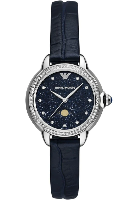 Emporio Armani Watch for Women, 32mm Quartz Moonphase Movement with Stainless Steel or Leather Strap