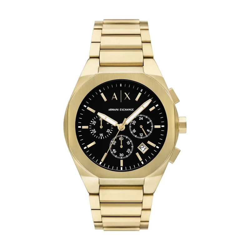 Armani Exchange Watch for Men, Quartz Chronograph Movement and 42mm Case Size with Stainless Steel Strap, Gold Tone and Black