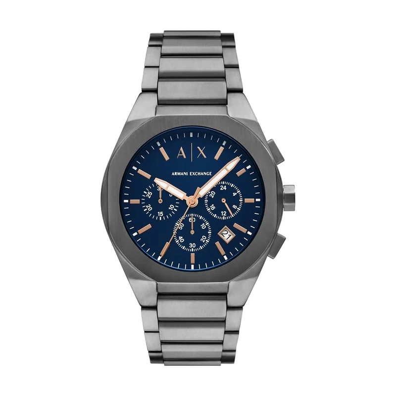 Armani Exchange Watch for Men, Quartz Chronograph Movement and 42mm Case Size with Stainless Steel Strap, Dark Grey and Blue