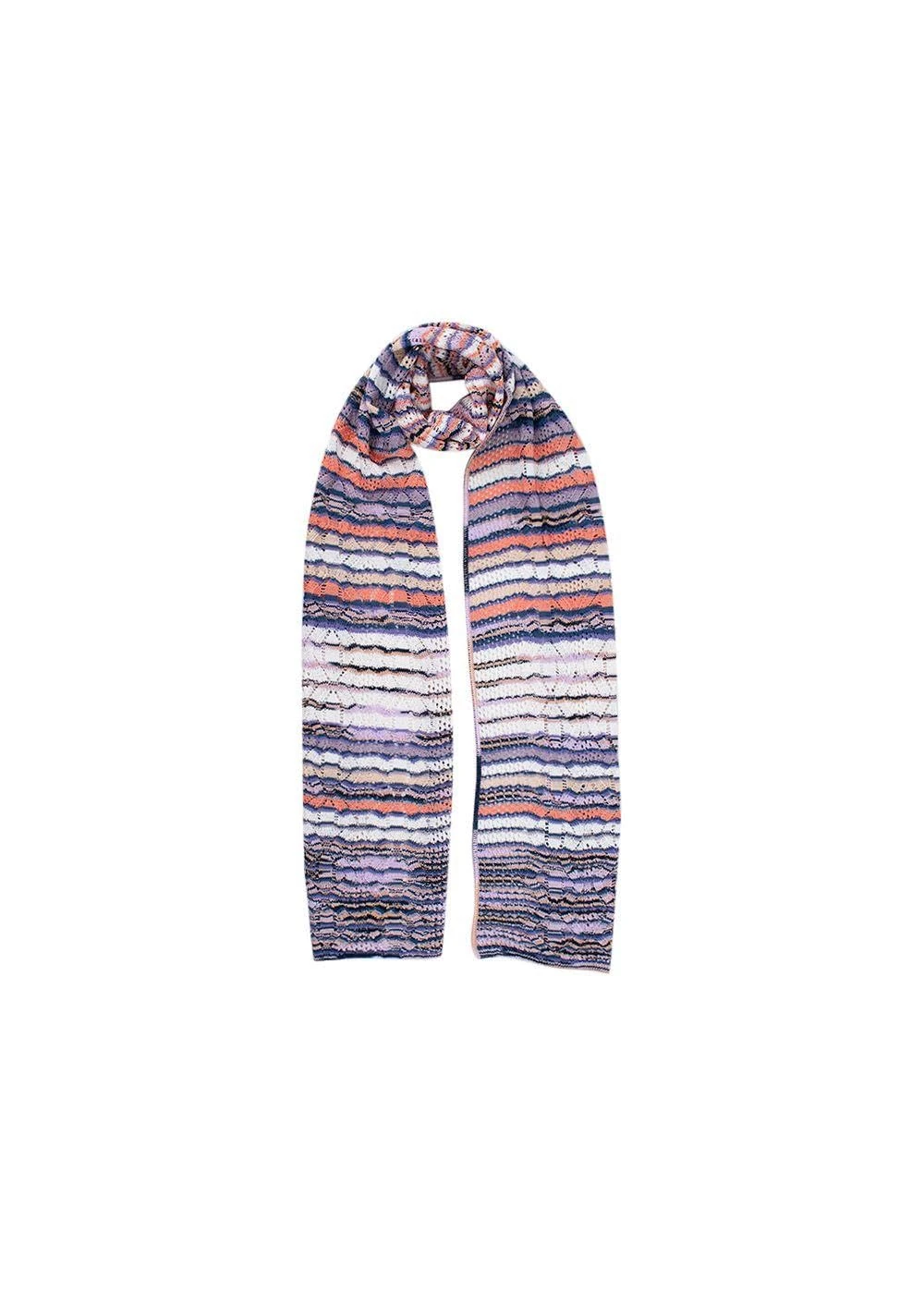 Missoni Pre-loved Purple & Peach Open Knit Striped Scarf
