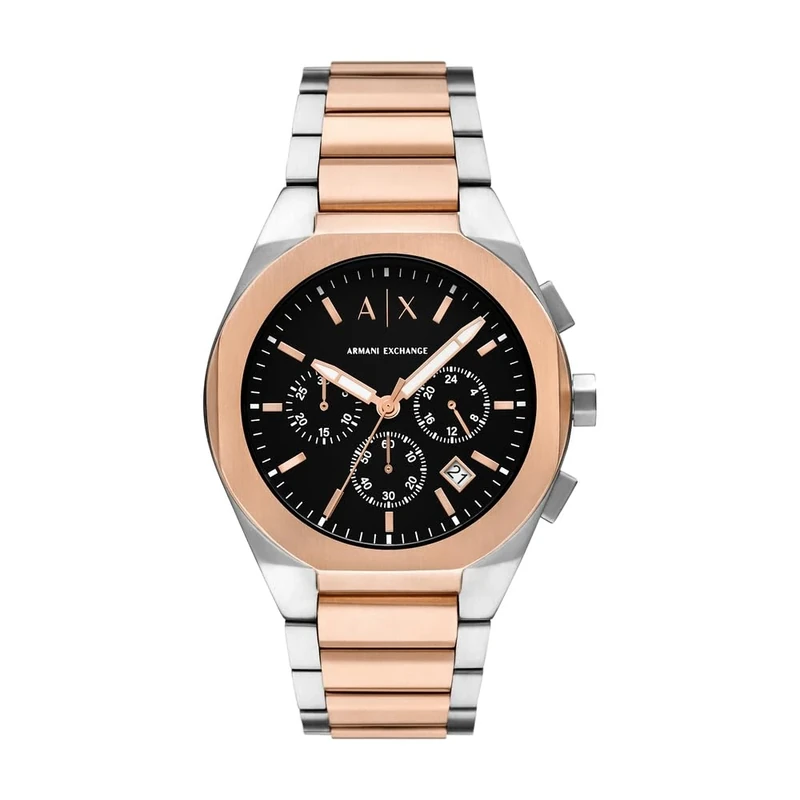 Armani Exchange Watch for Men, Quartz Chronograph Movement and 42mm Case Size with Stainless Steel Strap, Rose Gold Tone Set