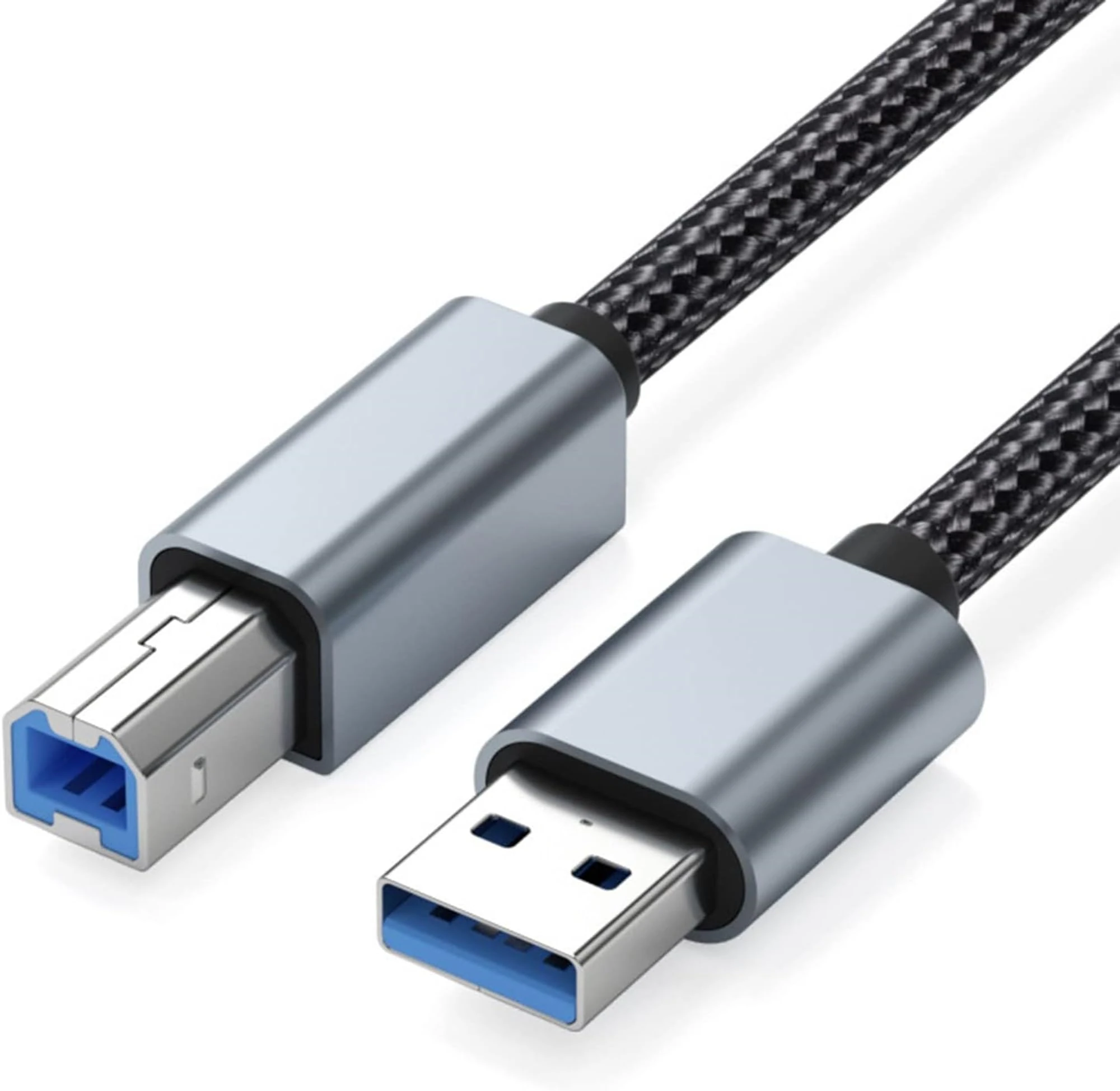 Printer Cable Braided USB A to B Lead, 2m USB 2.0 to USB B Cable, USB Type B Male Scanner Printer Compatible with Canon, HP DeskJet/Envy, Lexmark, Dell, 3D, DAC, Xerox, Samsung etc. 2 metre