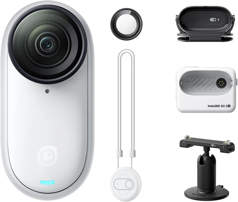Insta360 GO 3S 128GB Arctic White - 4K Tiny Portable Vlogging Camera, Hands-Free POVs, Mount Anywhere, Stabilization, 140 Min Battery Life, 10m Waterproof, AI Editing, Black, For Vlog, Travel