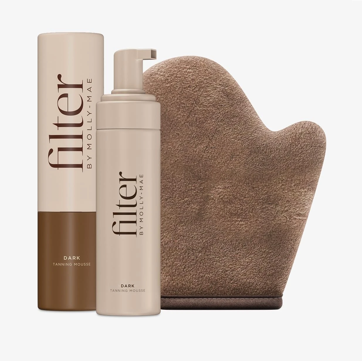 Filter By Molly-Mae Sunkissed Bundle | Dark Self Tan Mousse | Fast Drying Streak Free Fake Tan | Bronzed Glow | Large Double Sided Velvet Soft Tanning Mitt | Perfect for Face and Body Application