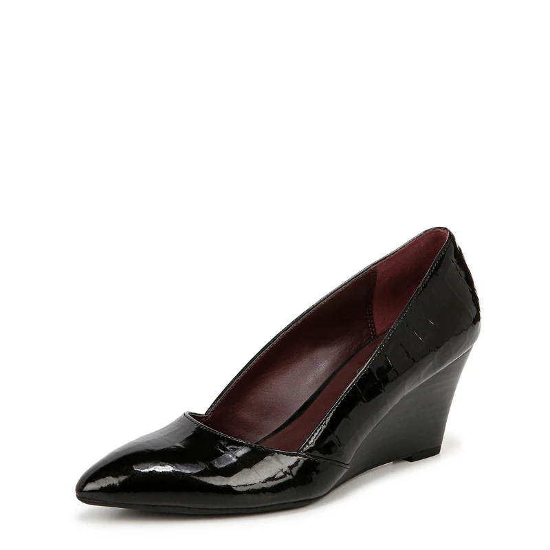 Franco Sarto Women's Frankie Pointed Toe Wedge Pump, Black Croco Patent, 8 UK