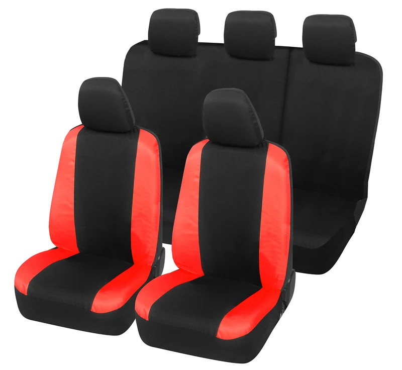 Auto Accessori Lupex Car Seat Covers Compatible with Duster, Made in Italy, Polycotton Fabric, Front and Rear (Black - Red)