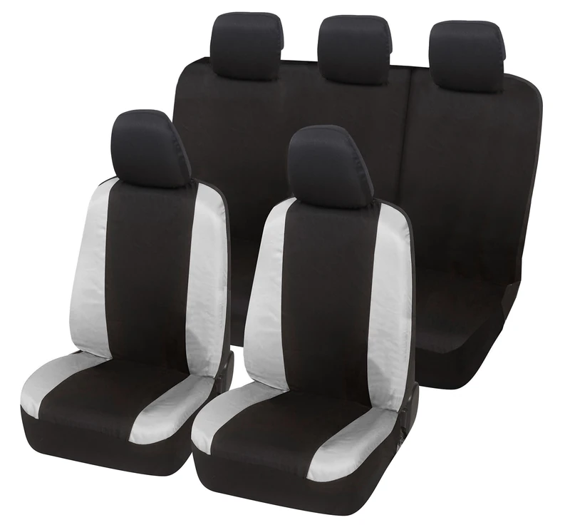 Auto Accessori Lupex Car Seat Covers Compatible with Duster, Made in Italy, Polycotton Fabric, Front and Rear (Black - Light Grey)