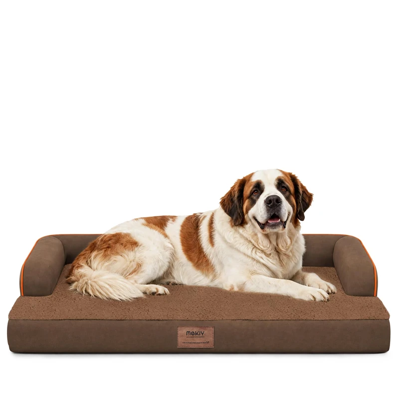 Orthopedic Dog Bed for Large Dogs Washable Extra Large Size XXXL Coffee Brown Jumbo Dog Bed with Waterproof Cover and Removable Egg Foam Couch Bed Bolster