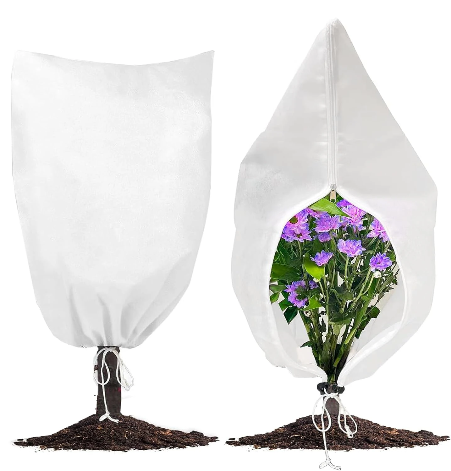 pobuu Plant Covers Freeze Protection, 2 Pack 150x150CM Garden Fleece Bags Plant Frost Protection Cover with Zipper Drawstring for Outdoor Winter Plants Potted Fruit Trees Shrubs Jacket Covers