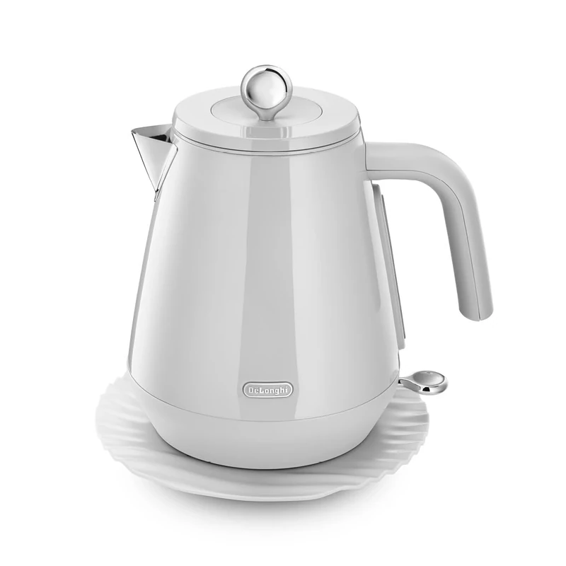 De'Longhi Eclettica BPA Free Metal Kettle KBY3001.W, Customisable Design Rapid Boil Electric Kettle, 1.7L Large Capacity, Anti Scale Filter, Swivel Base, Cord Storage, Stainless Steel, 3000W, White