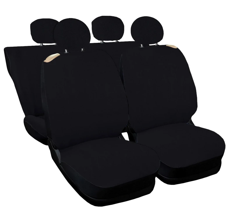 Auto Accessori Lupex Car Seat Covers Compatible with Cinquecento 500, Made in Italy, Polycotton Fabric, Front and Rear Sets (Black with Back Backrest 50e50)