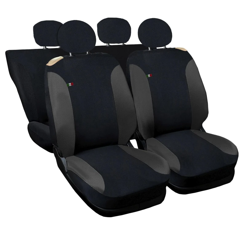 Auto Accessori Lupex Car Seat Covers Compatible with Cinquecento 500, Made in Italy, Polycotton Fabric, Front and Rear Sets (Black - Dark Grey with Back Backrest 50e50)