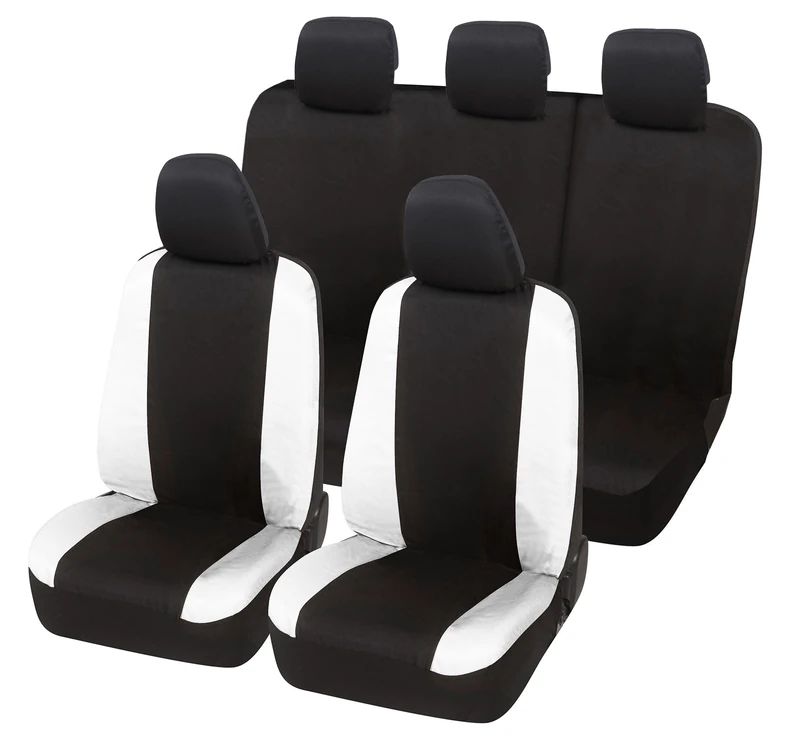 Auto Accessori Lupex Car Seat Covers Compatible with Duster, Made in Italy, Polycotton Fabric, Front and Rear (Black - White)