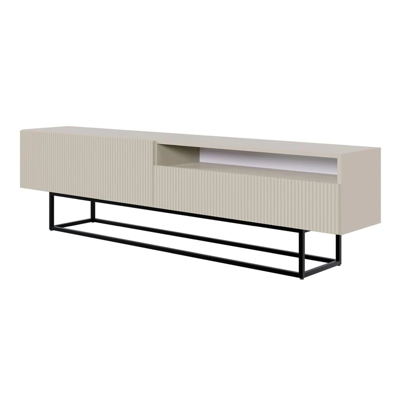 Selsey Veldio TV Cabinet, Sideboard, TV Table, TV Cabinet, 175 cm, Black Legs with Open Compartment, Milled Front, Grey Beige