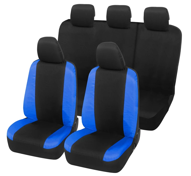 Auto Accessori Lupex Car Seat Covers Compatible with Duster, Made in Italy, Polycotton Fabric, Front and Rear (Black - Royal Blue)