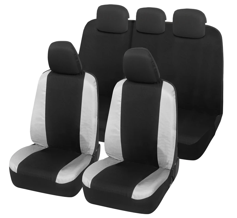 Auto Accessori Lupex Car Seat Covers Compatible with Panda Seconda 169 and Third 319 Series, Made in Italy, Polycotton Fabric, Complete Set (Black - Light Grey with Back Backrest 60e40)