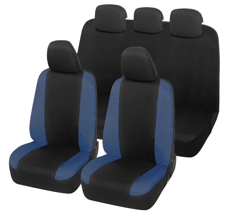 Auto Accessori Lupex Car Seat Covers Compatible with Panda Seconda 169 and Third 319 Series, Made in Italy, Polycotton Fabric, Complete Set (Black - Dark Blue with Full Backrest)